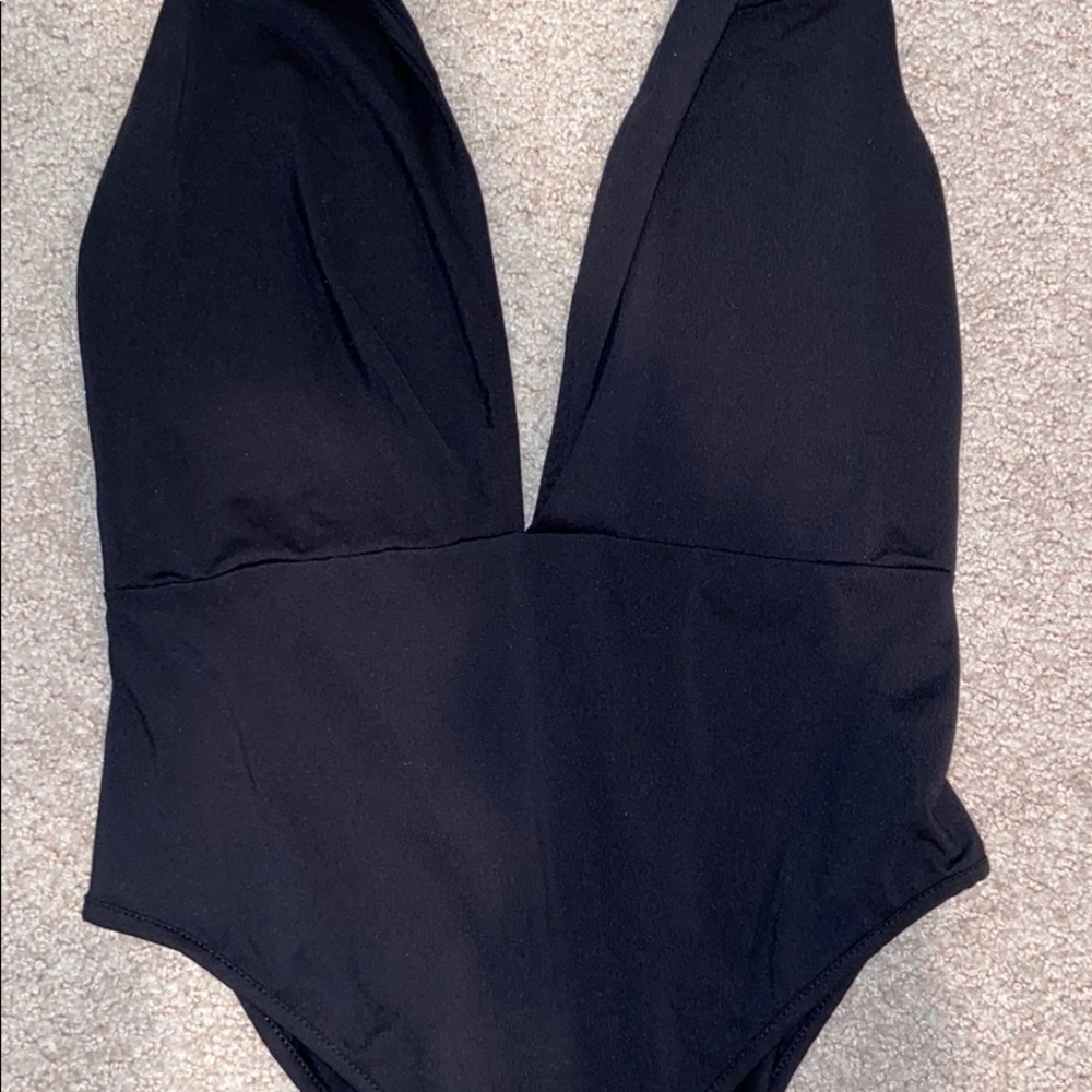Zara plunge neck halter black bodysuit